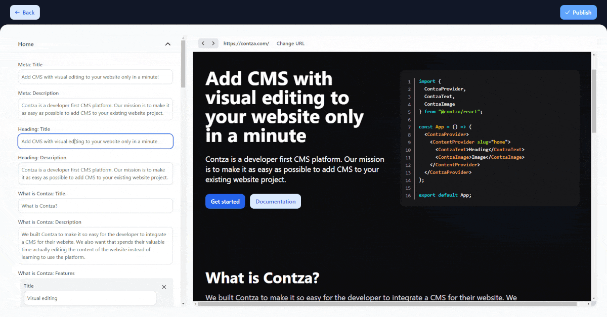 Create a Contza website